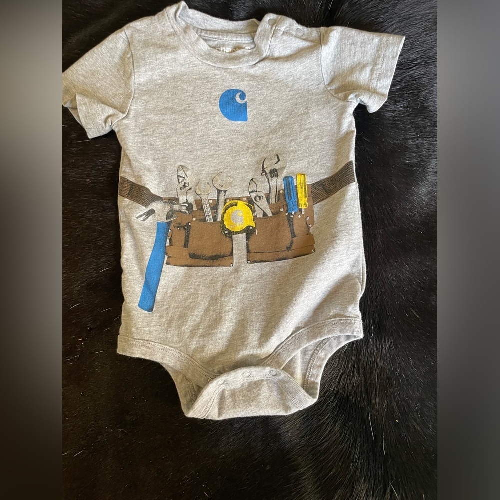 Infant Carhartt Size 12 Months Gray One Piece “tool Belt” Design EUC